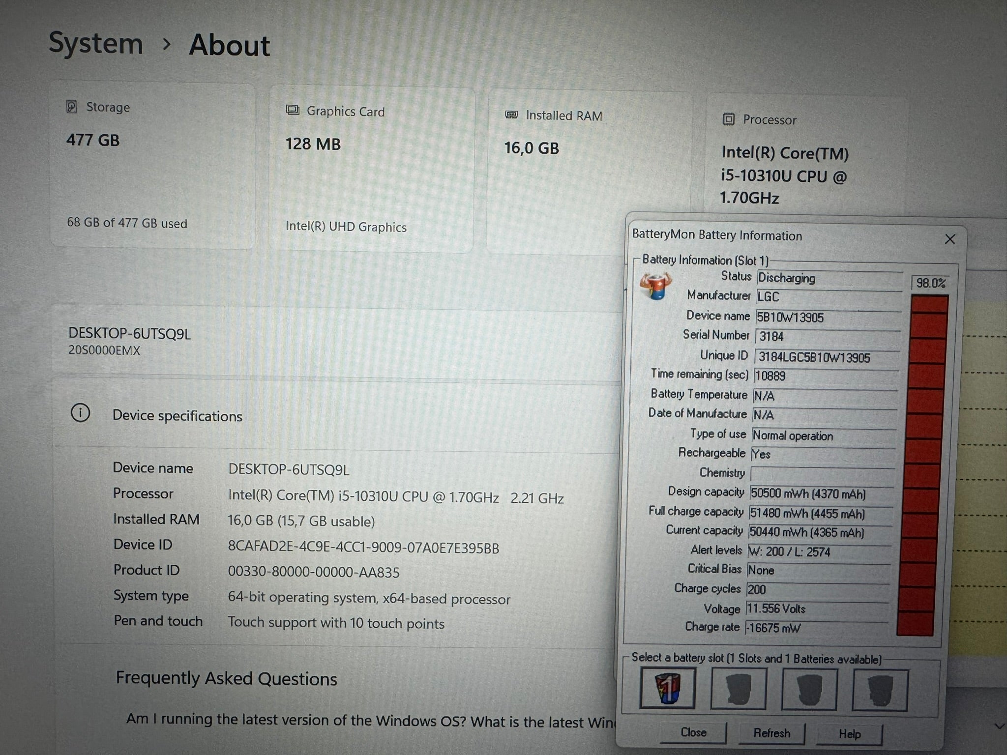 LENOVO THINKPAD T14/14.0 IPS TOUCH/I5-10310U/16GB/SSD 512GB